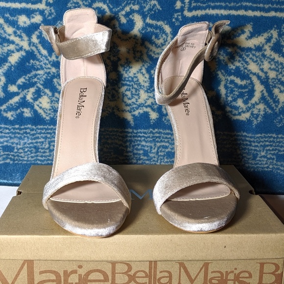 NIB Taupe High Heels Velvet W/ Ankle Straps - Picture 5 of 8